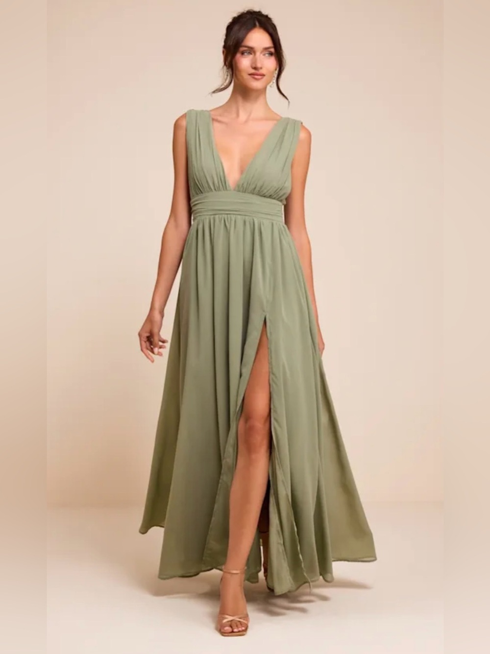 Lulus Heavenly Hues Sage Brush Maxi Sz S